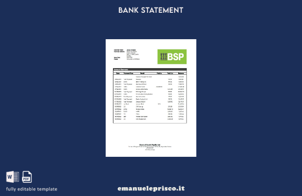 modello word di estratto conto bancario BSP Papua Nuova Guinea in stile verifica